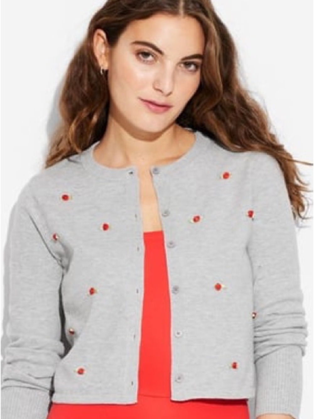 wild fable Gray Cardigan with Red Rose Embellishments